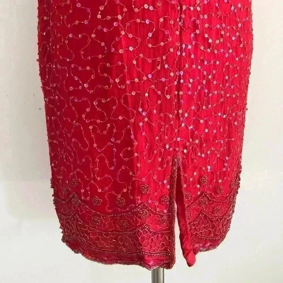 Vintage Laurence Kazar Beaded Silk Red Dress Sz M - Picture 7 of 8